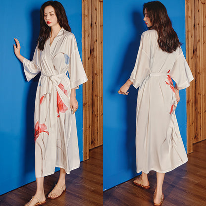 Satin Pajama Set with Seven-Point Sleeve