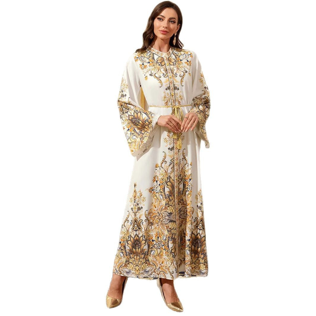 Satin printed dress and long skirt