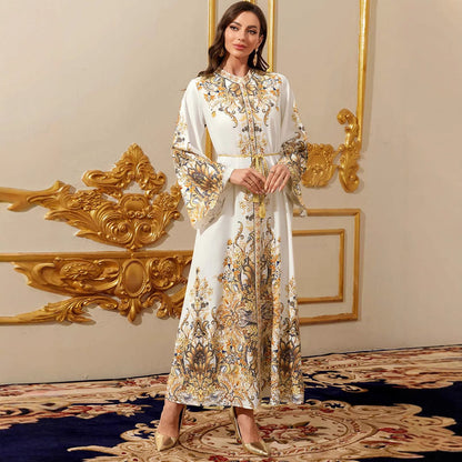 Satin printed dress and long skirt