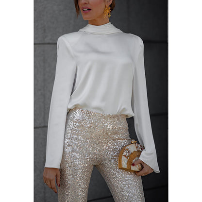 Satin Scarf Collar Casual Shirt