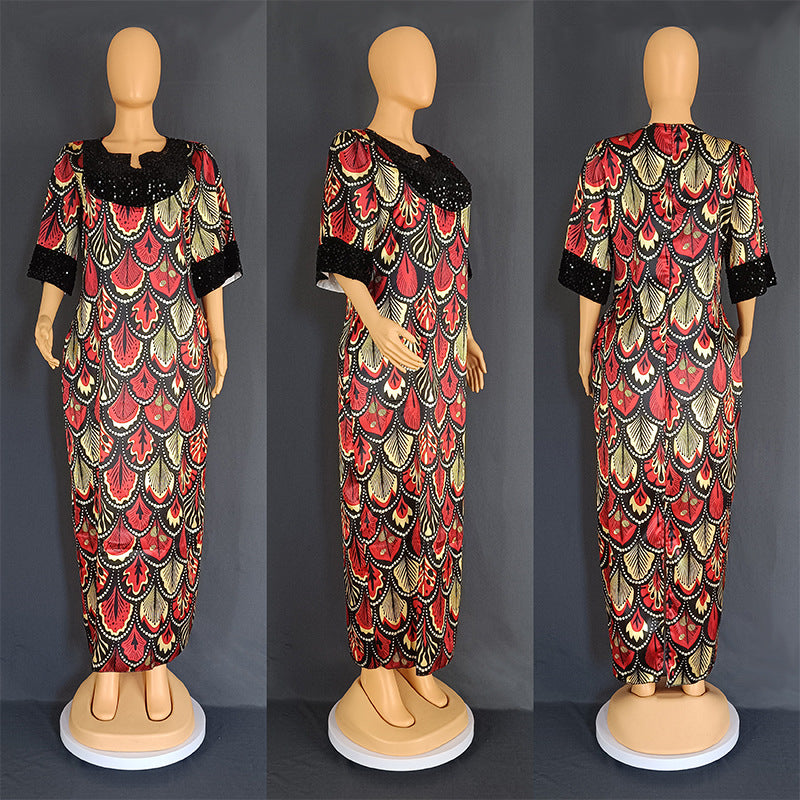 Satin Sequined Long Gown