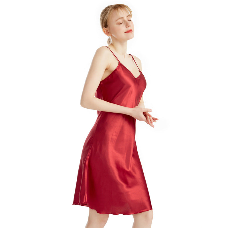 Satin Silk V-Neck Sleeveless Nightdress - Sexy Slim Fit Summer Home Sleepwear