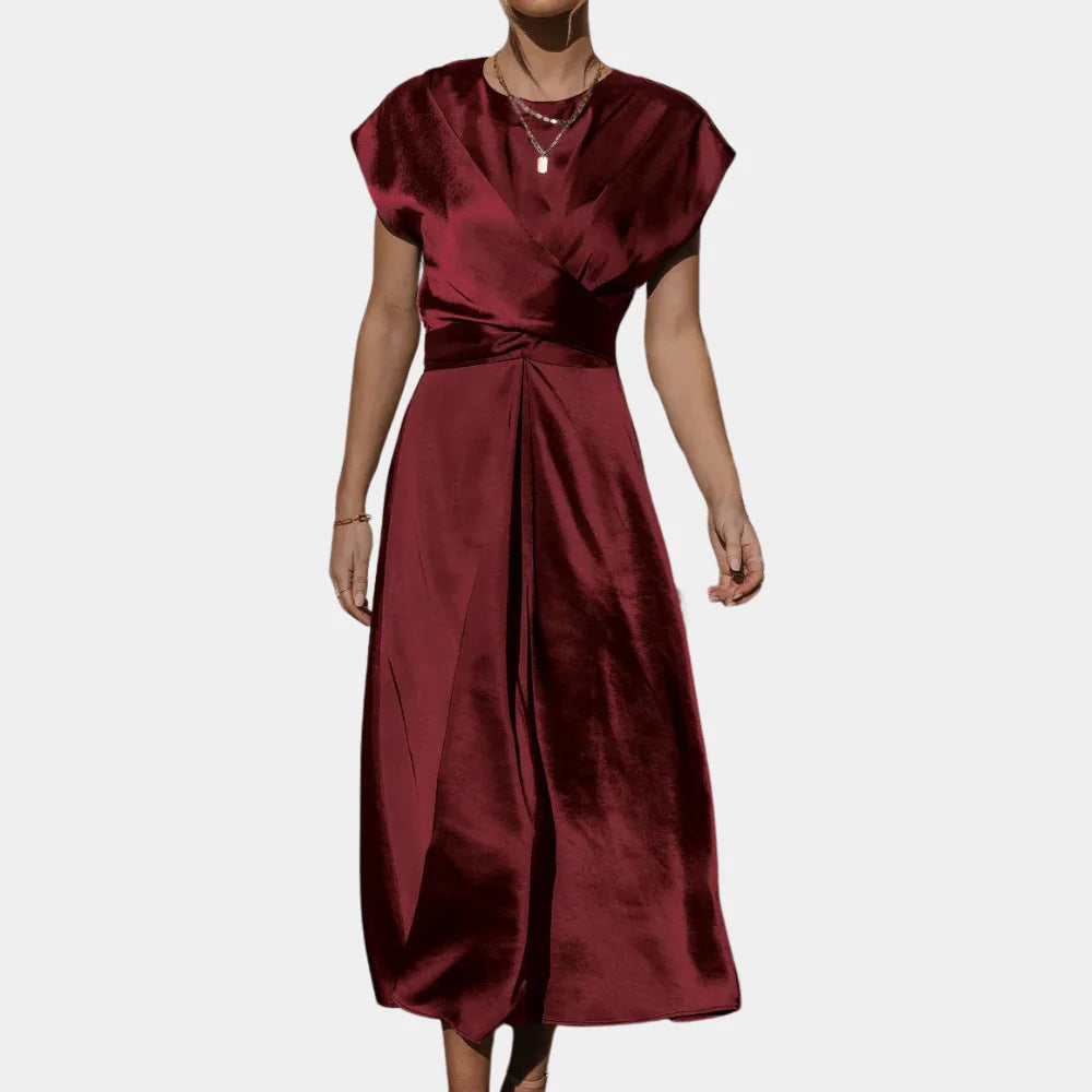 Satin Sleeveless Women's Dress with Ruffled Hem and Elastic Waist