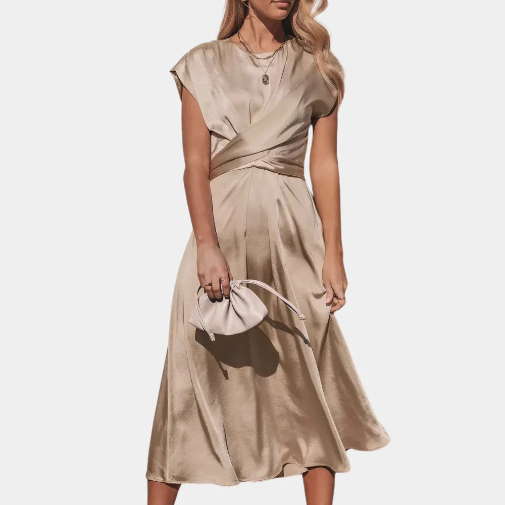 Satin Sleeveless Women's Dress with Ruffled Hem and Elastic Waist