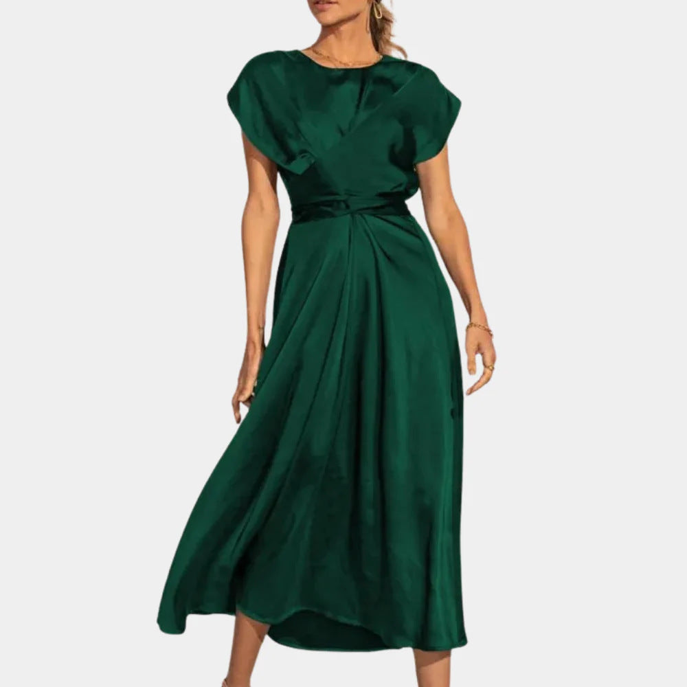 Satin Sleeveless Women's Dress with Ruffled Hem and Elastic Waist
