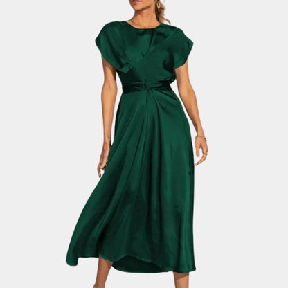 Satin Sleeveless Women's Dress with Ruffled Hem and Elastic Waist