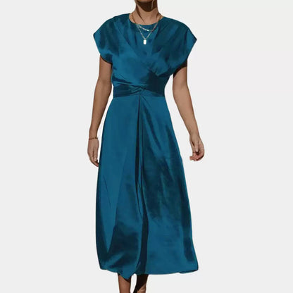 Satin Sleeveless Women's Dress with Ruffled Hem and Elastic Waist