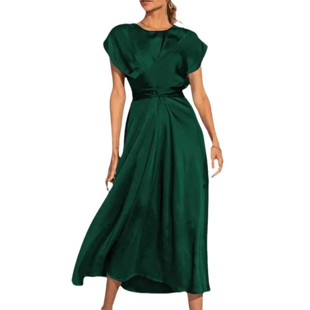 Satin Sleeveless Women's Dress with Ruffled Hem and Elastic Waist