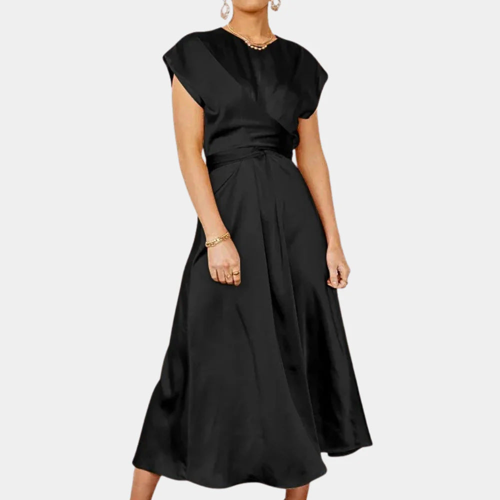 Satin Sleeveless Women's Dress with Ruffled Hem and Elastic Waist