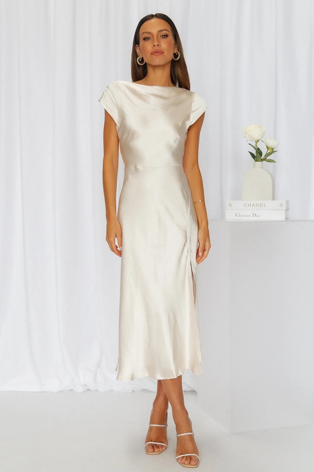 Satin solid-colored dress
