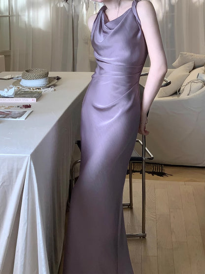 Satin Twisted Strap Fishtail Dress