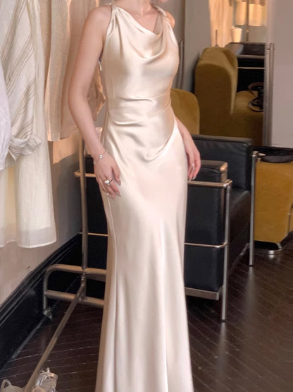 Satin Twisted Strap Fishtail Dress