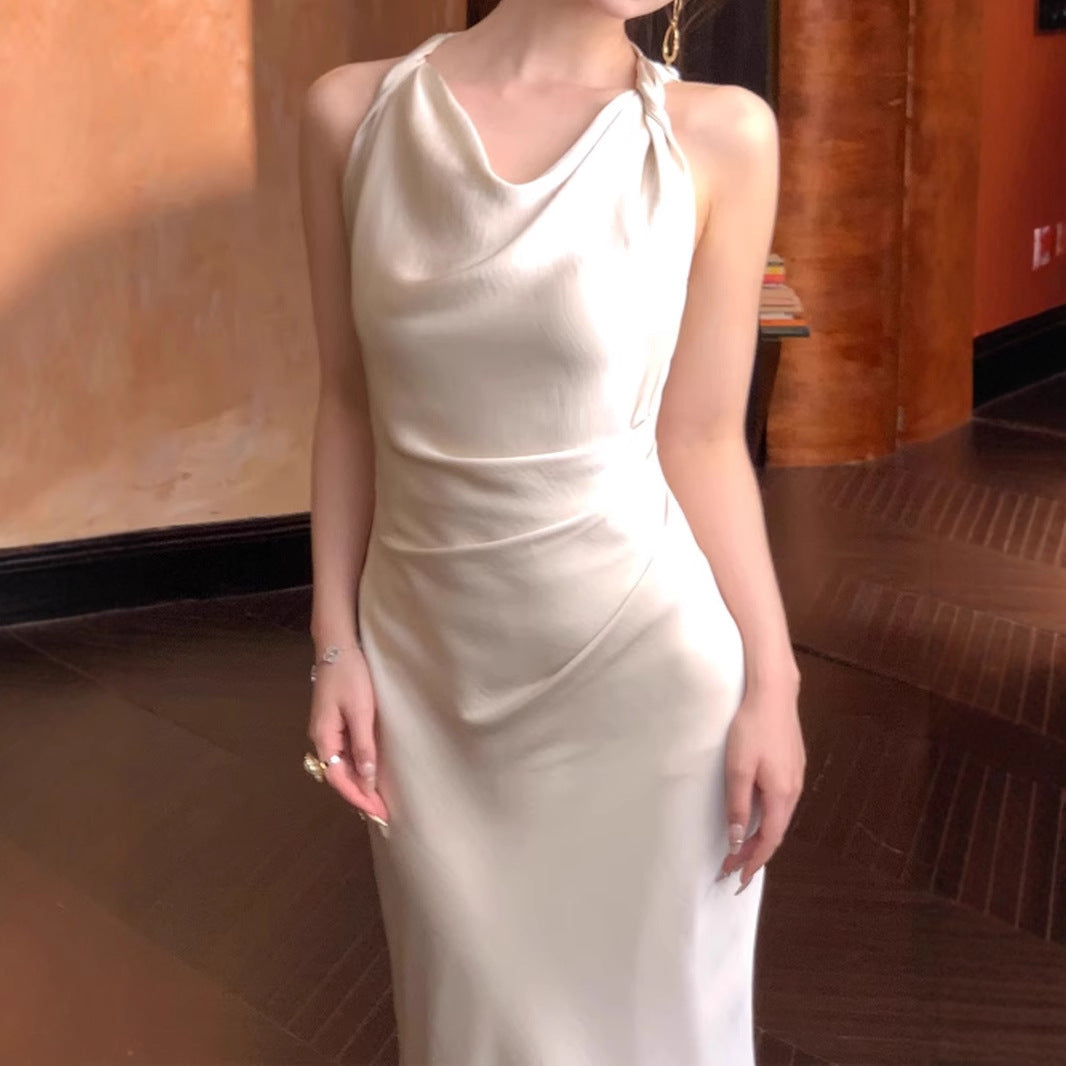 Satin Twisted Strap Fishtail Dress
