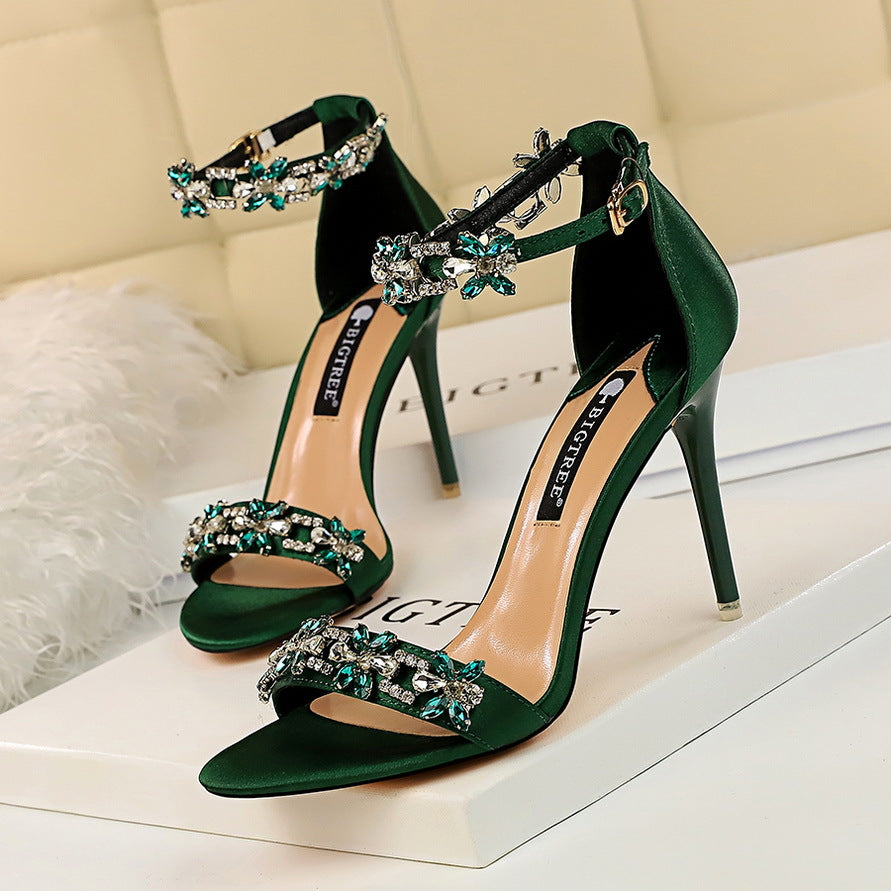 Satins Open Toe Rhinestone Strap Sandals