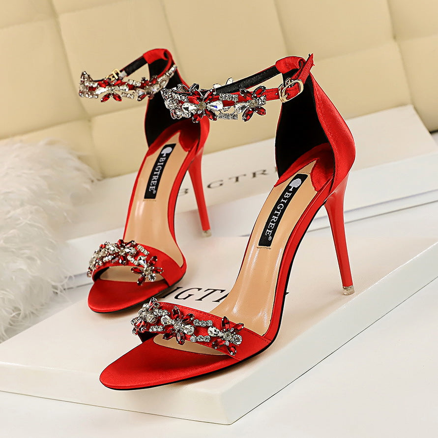 Satins Open Toe Rhinestone Strap Sandals