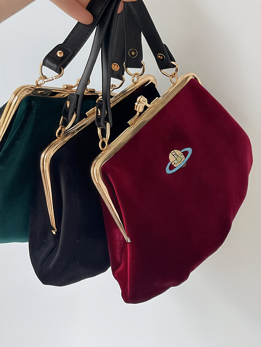 Saturn Embroidered Velvet Clasp Handbag