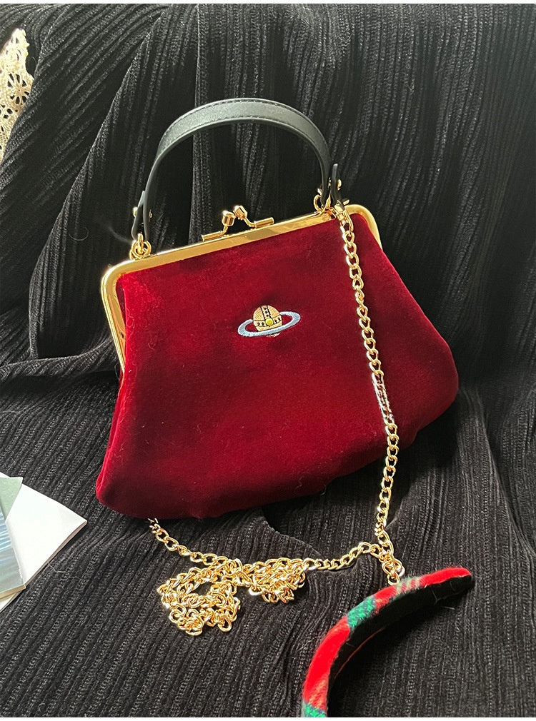 Saturn Embroidered Velvet Clasp Handbag