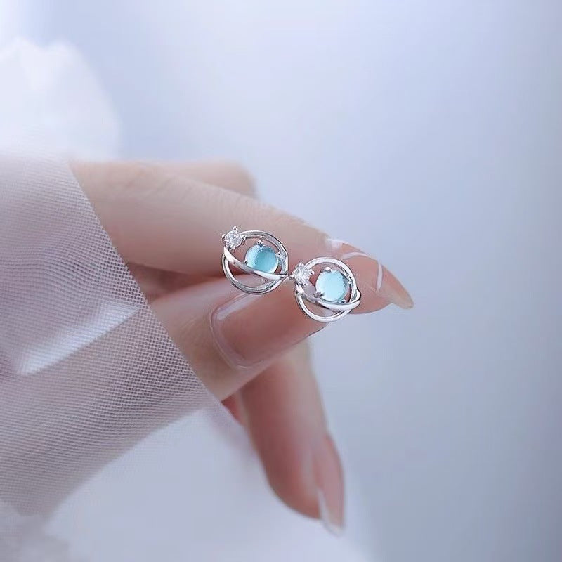 Saturn Moonstone Planet Earrings