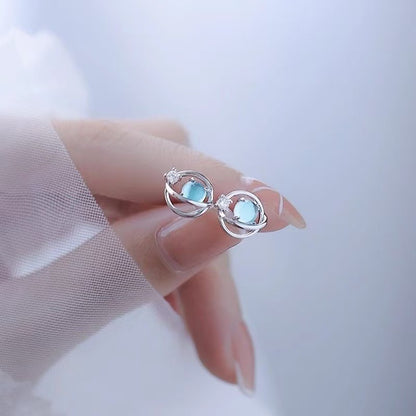 Saturn Moonstone Planet Earrings