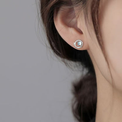 Saturn Moonstone Planet Earrings