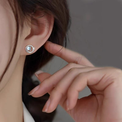 Saturn Moonstone Planet Earrings