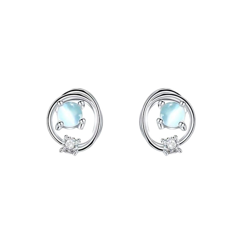 Saturn Moonstone Planet Earrings
