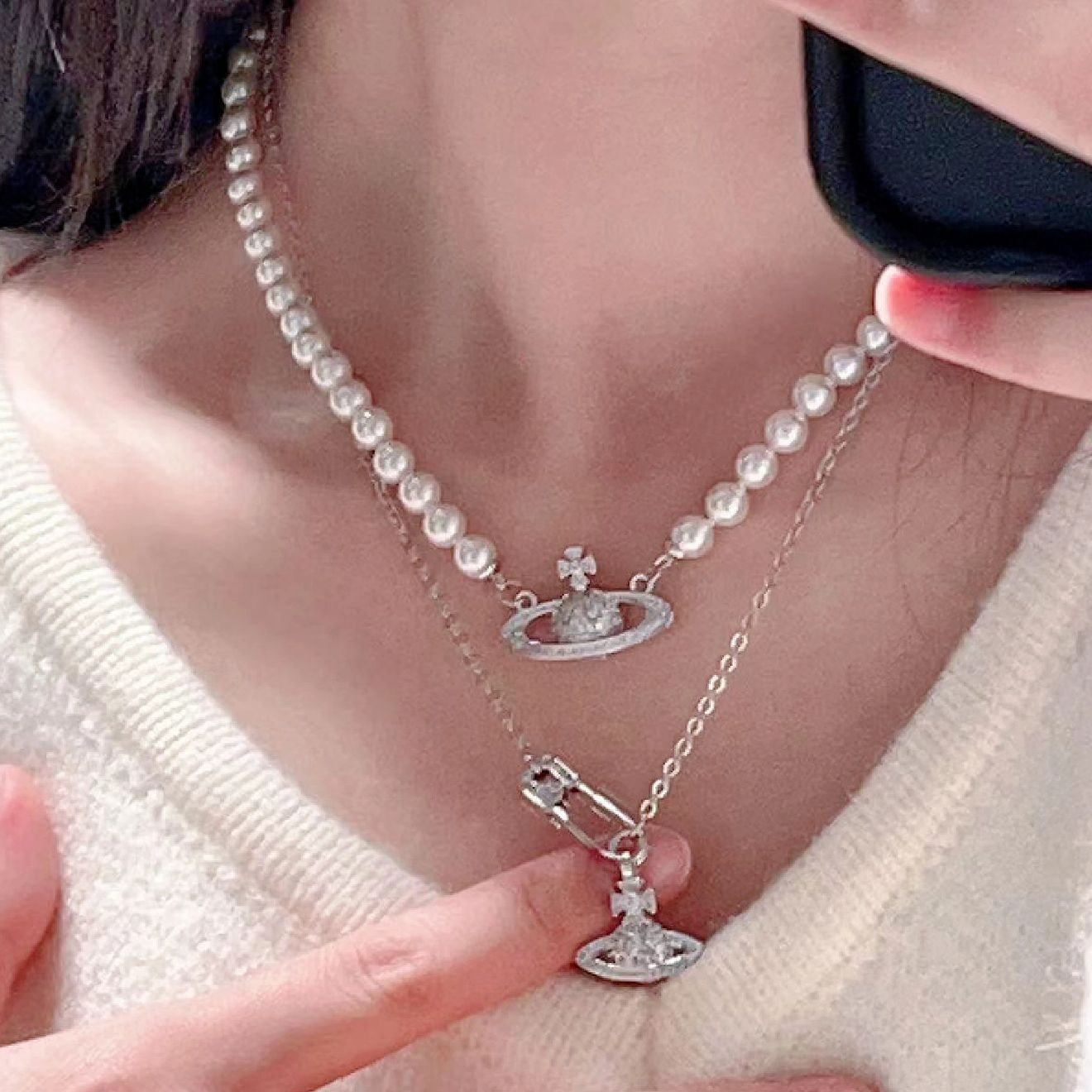 Saturn Pearl Necklace