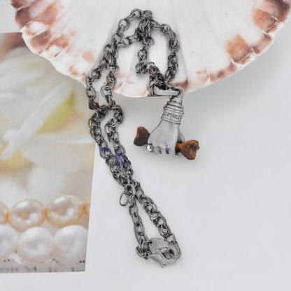 Saturn series retro silver hand-held bone necklace