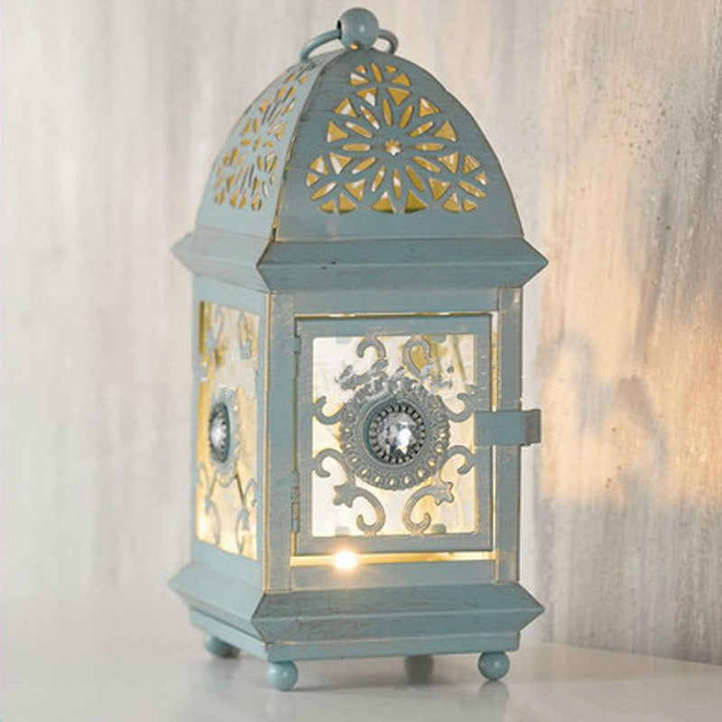 Scandinavian Iron Cut Out House Candlestick Table Lamp