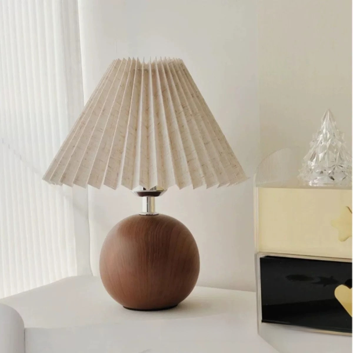 Scandinavian Pleated Table Lamp with Adjustable LED Light