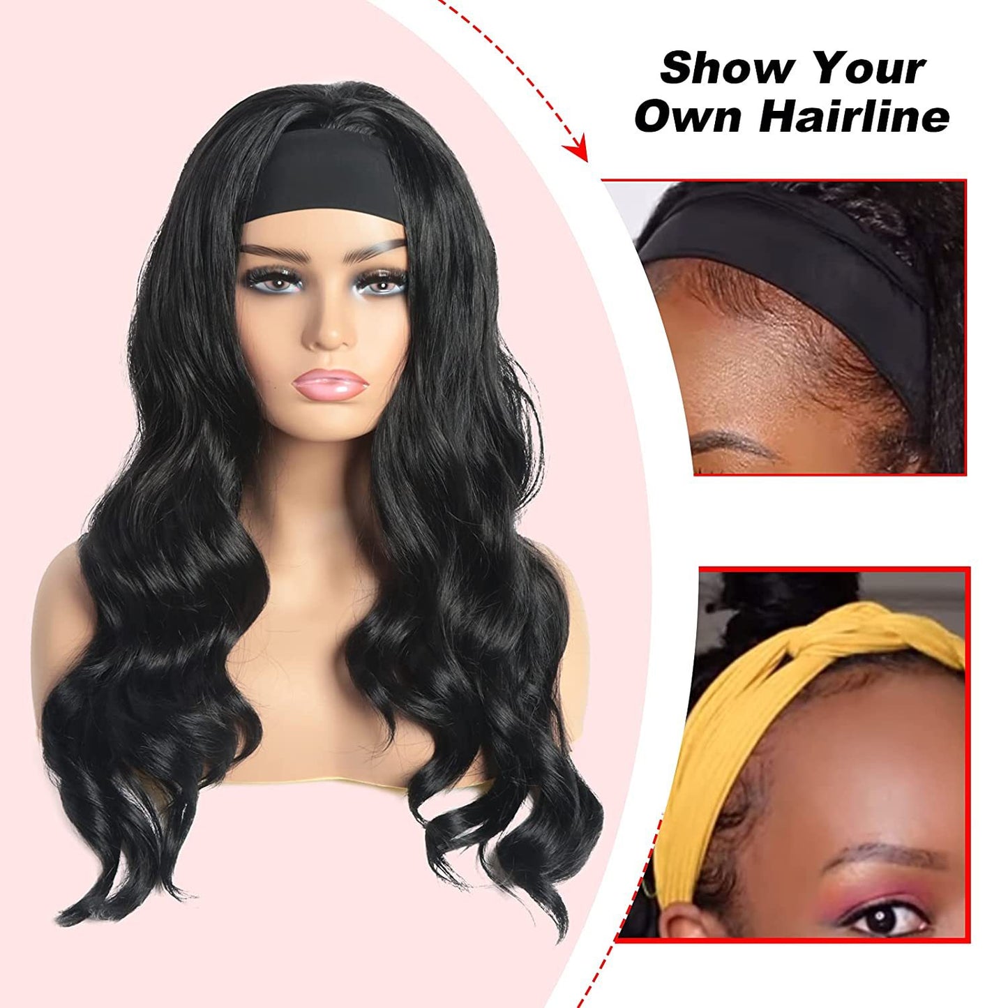 Scarf Headband Wig with Long Curly Hair