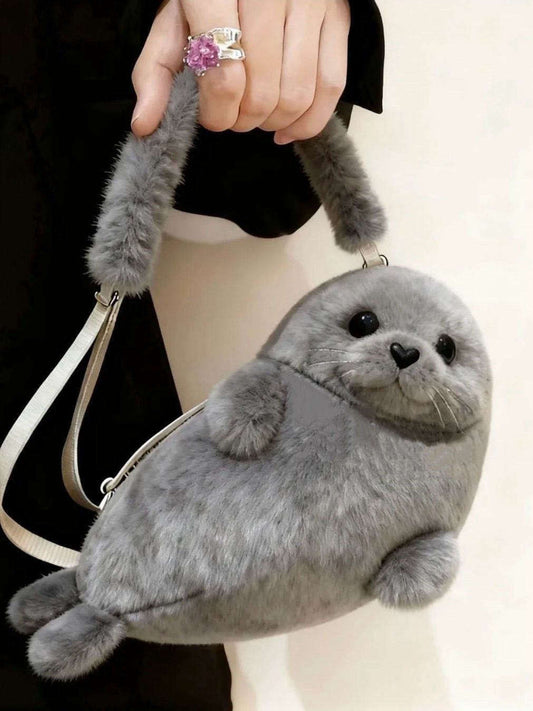 Seal Plush Crossbody Handbag
