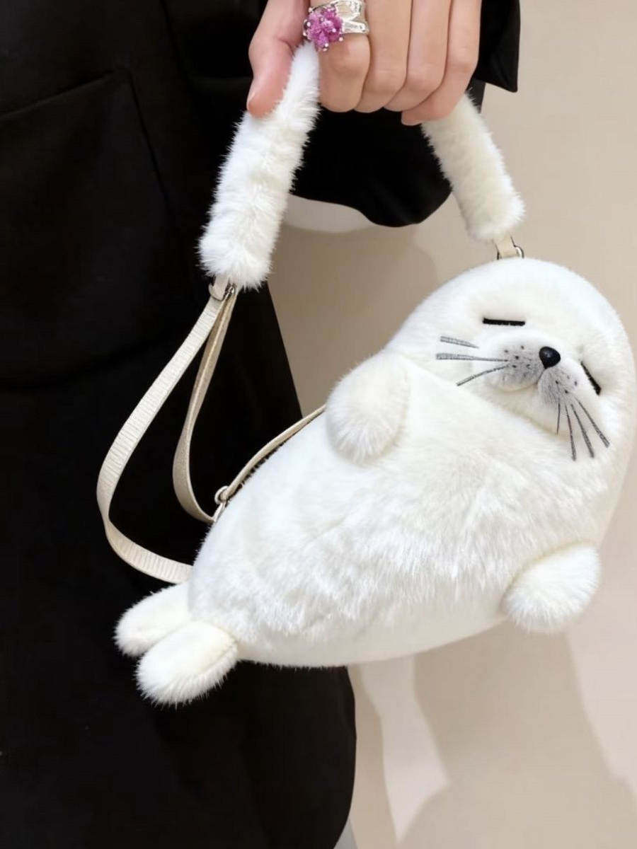 Seal Plush Crossbody Handbag