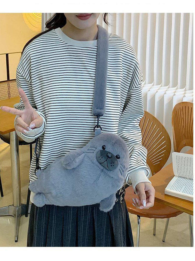Seal Plush Crossbody Handbag
