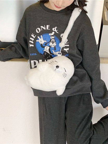 Seal Plush Crossbody Handbag