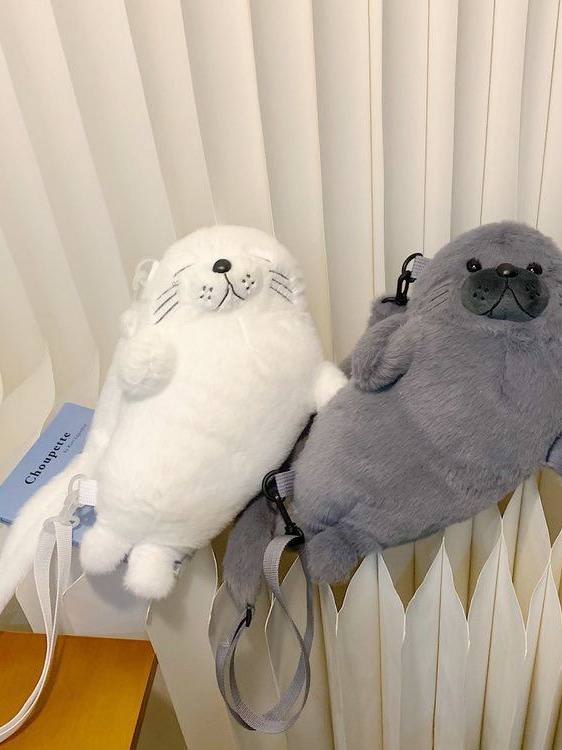 Seal Plush Crossbody Handbag