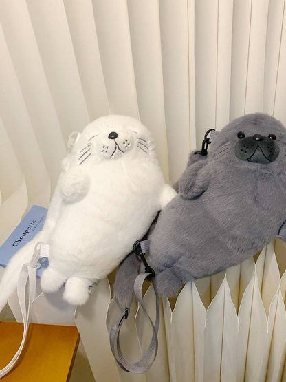 Seal Plush Crossbody Handbag