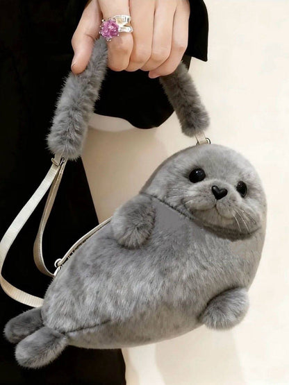 Seal Plush Crossbody Handbag