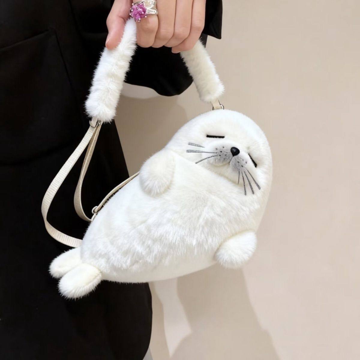 Seal Plush Crossbody Handbag