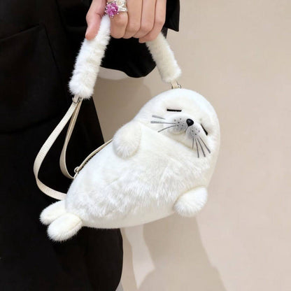 Seal Plush Crossbody Handbag