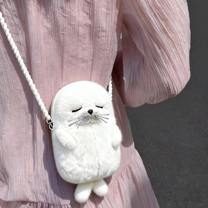 Seal Plush Crossbody Handbag