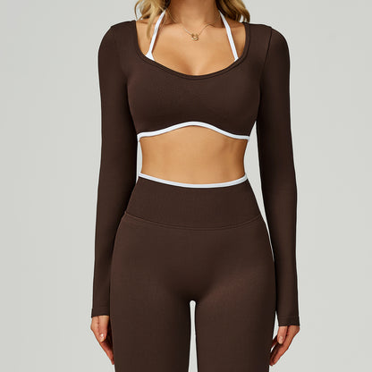 Seamless Contrast Color Yoga Long Sleeve Top