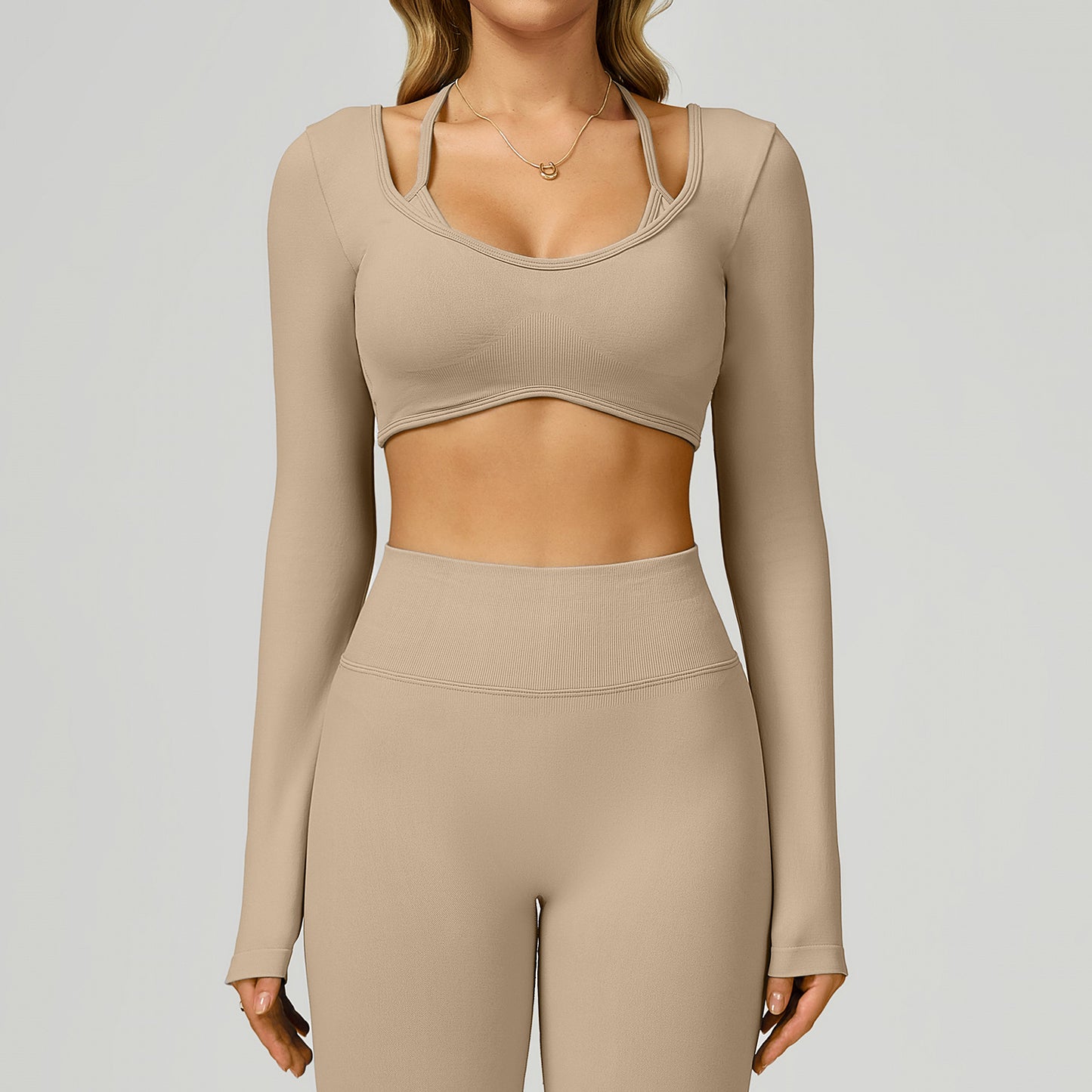 Seamless Contrast Color Yoga Long Sleeve Top