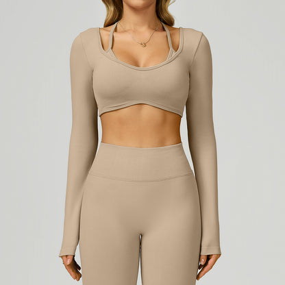 Seamless Contrast Color Yoga Long Sleeve Top