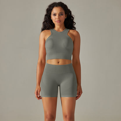 Seamless High Waist Yoga Set with Bra, Vest, and Pants