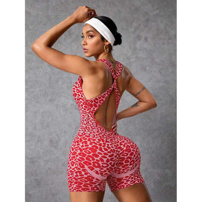 Seamless Leopard Print Fitness Bodysuit