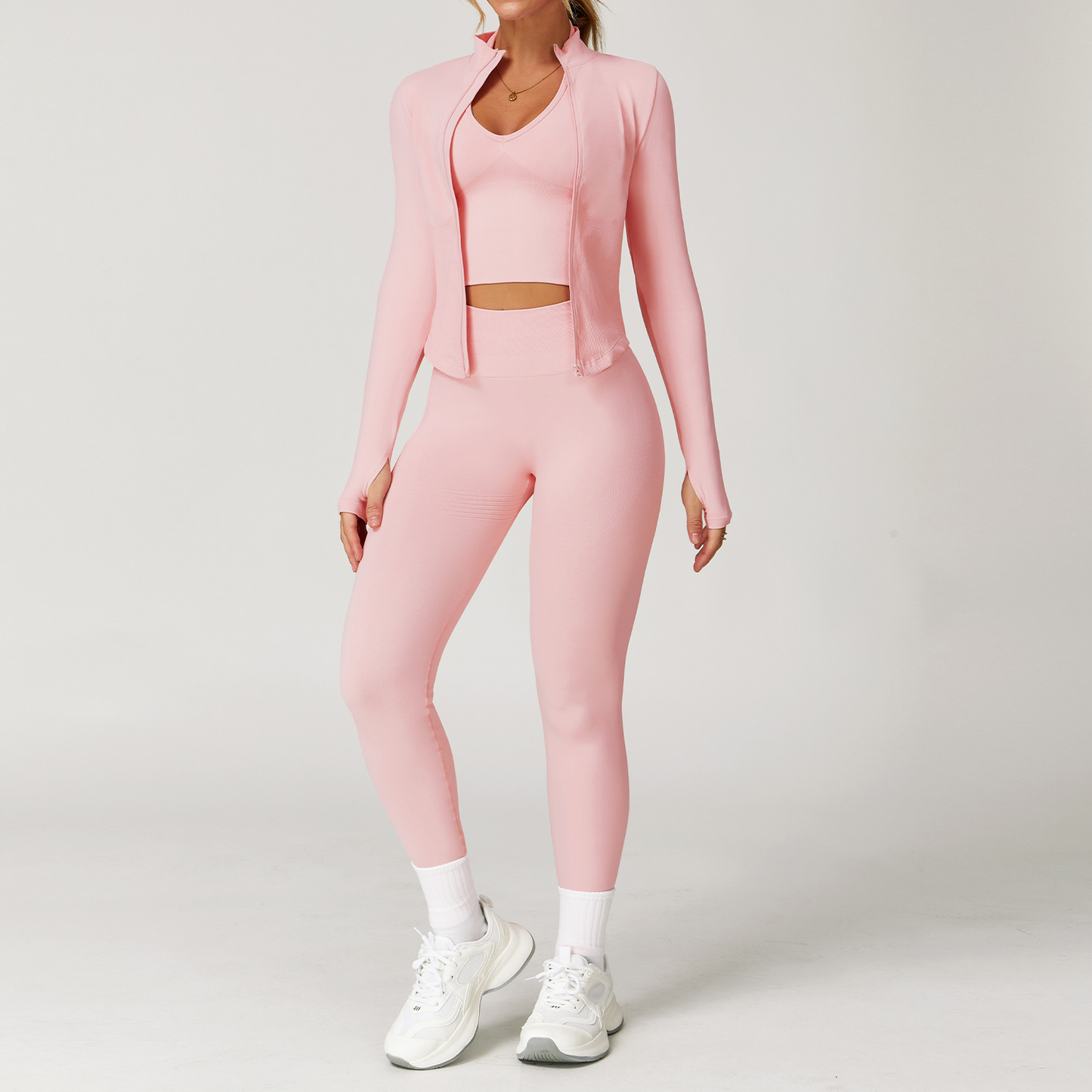 Seamless Racerback Yoga Set with Ribbed Waist