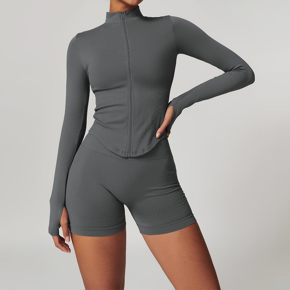 Seamless Racerback Yoga Set with Ribbed Waist