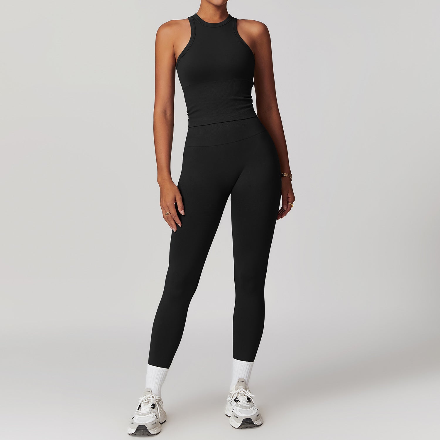 Seamless Racerback Yoga Set with Ribbed Waist