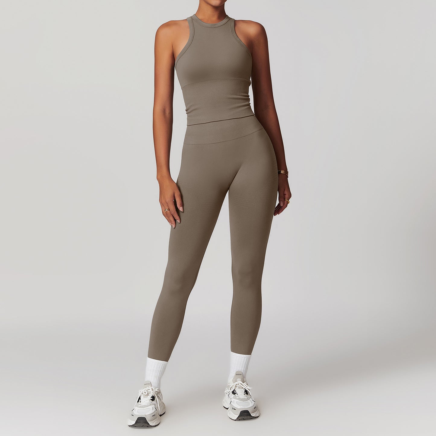 Seamless Racerback Yoga Set with Ribbed Waist